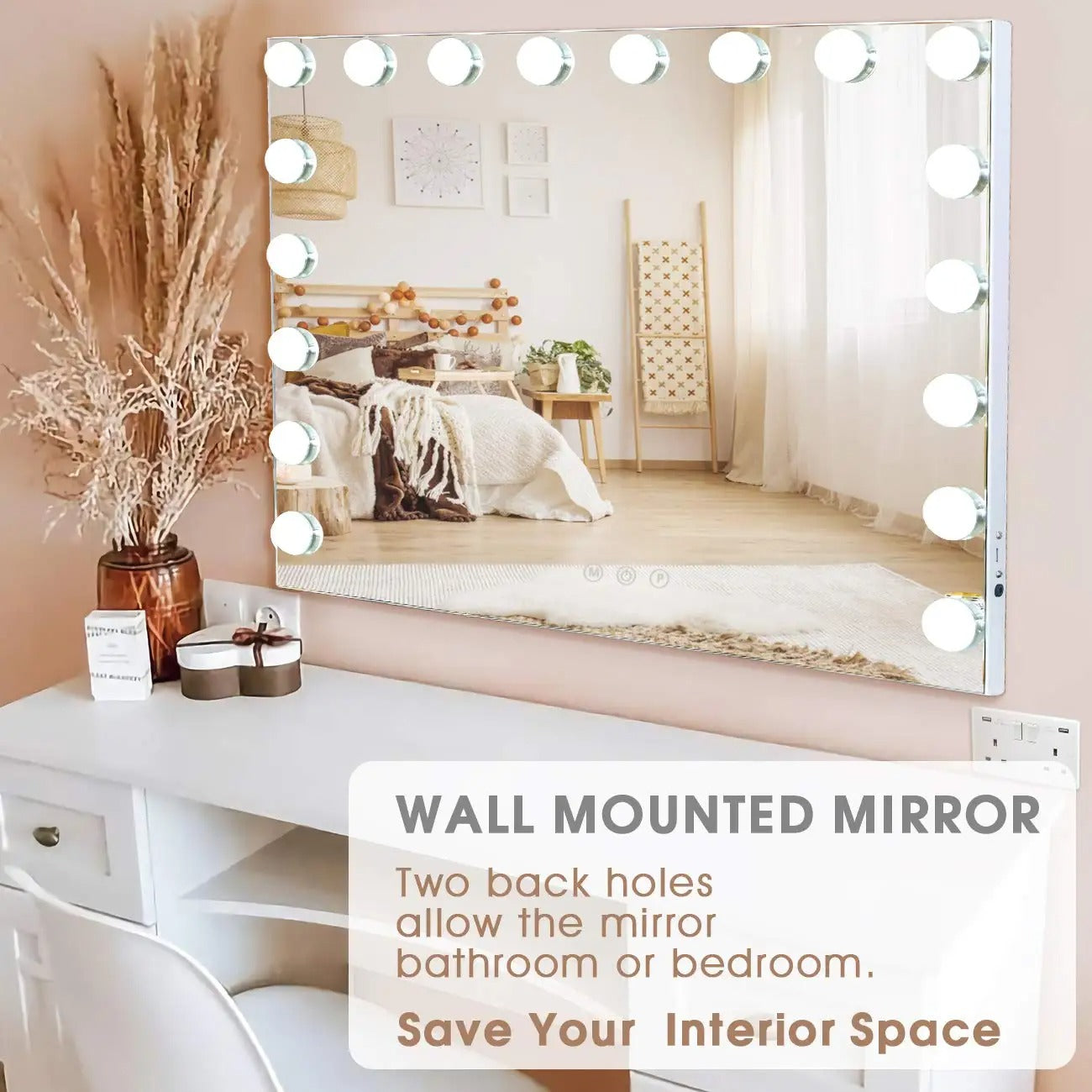 32"x24" Vanity Mirror with 18 Dimmable LED Bulbs – Large Hollywood Mirror 10X Magnified, 3 Color Modes & USB Charging Port - M004