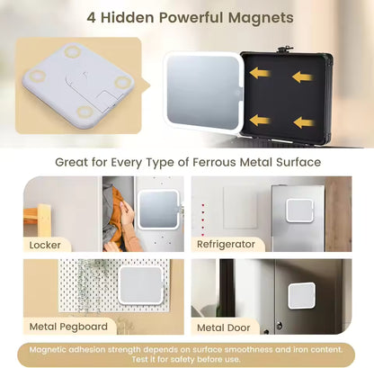 Makeup Case with Magnetic Lighted Mirror Cosmetic Case with 3 Colors LED Mirror Portable Make up Suitcase with Key Divider - M011