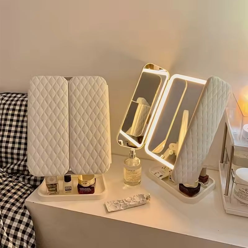 Trifold Makeup Mirror LED Lights Dorm Dressing Mirror Beauty Light up your fill light with Smart Complementary Makeup Mirror - M013