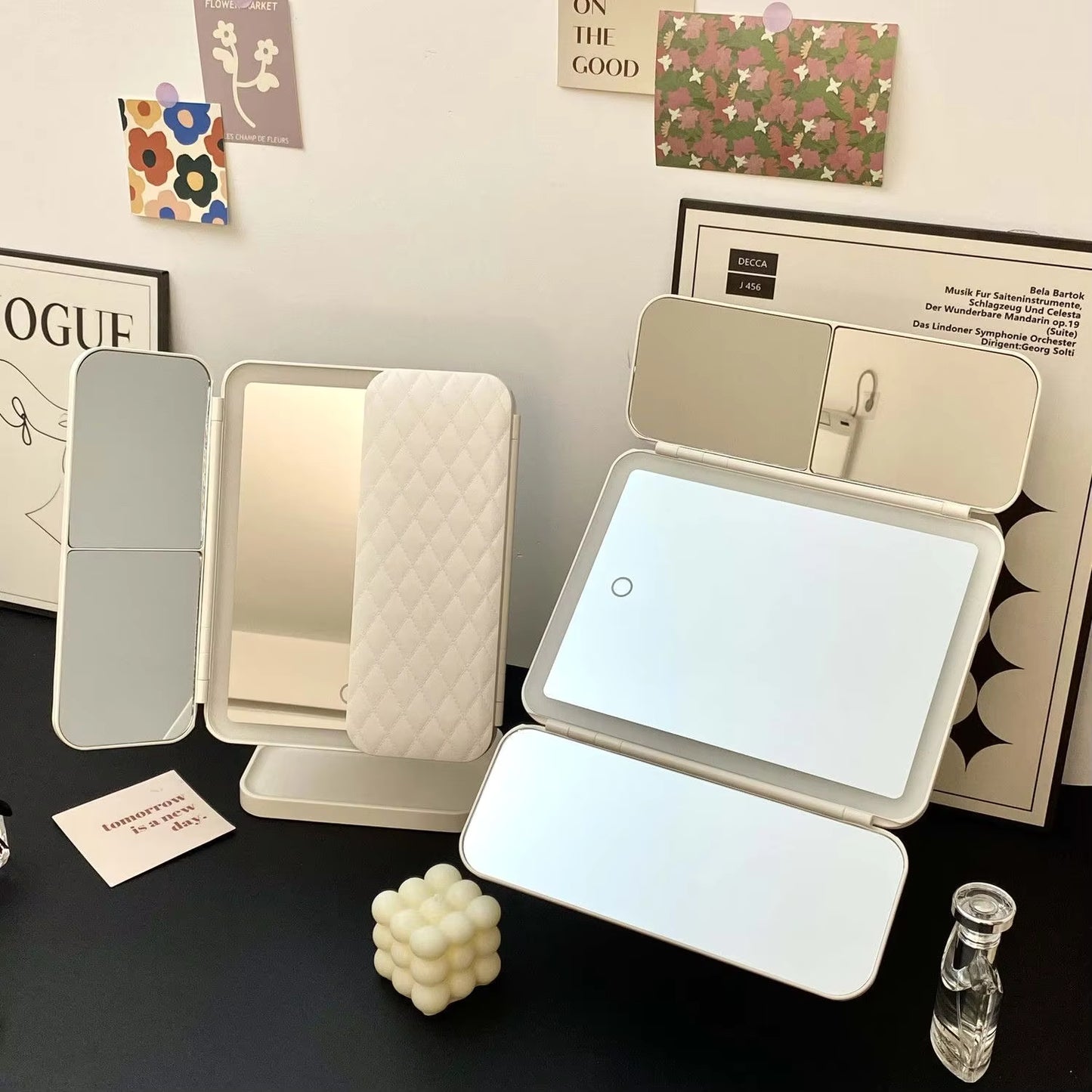 Trifold Makeup Mirror LED Lights Dorm Dressing Mirror Beauty Light up your fill light with Smart Complementary Makeup Mirror - M013