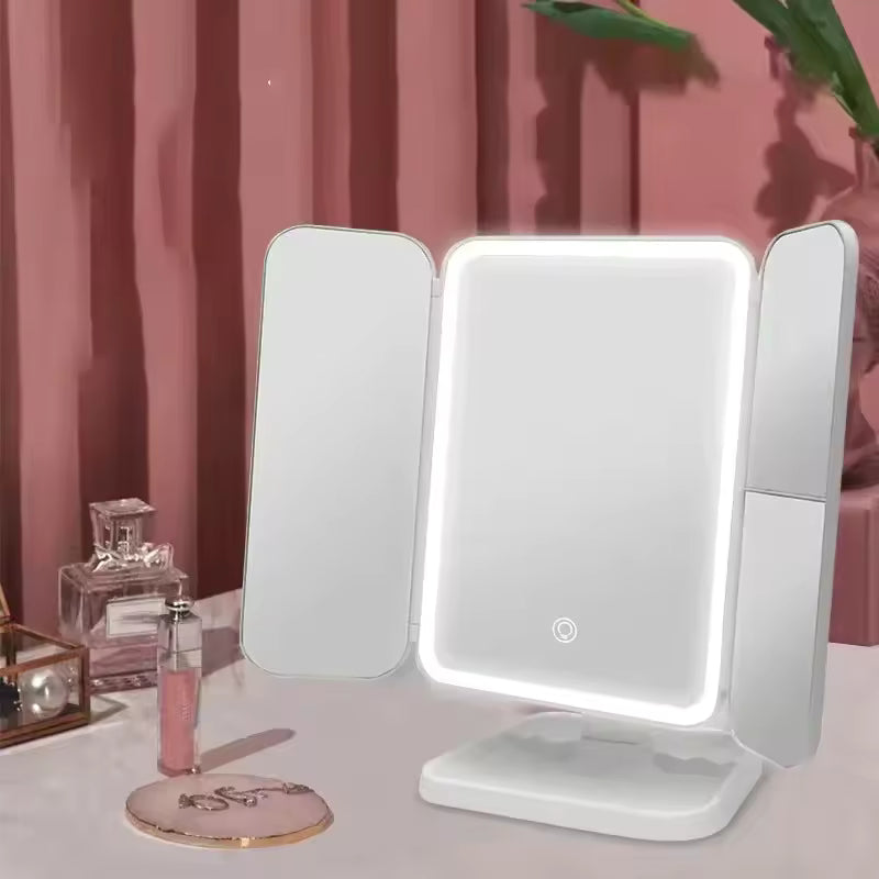 Trifold Makeup Mirror LED Lights Dorm Dressing Mirror Beauty Light up your fill light with Smart Complementary Makeup Mirror - M013