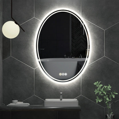 Backlit Light Oval LED Makeup Bathroom Mirror or Wall Mounted, Vanity Mirror  Frameless ,Anti-Fog