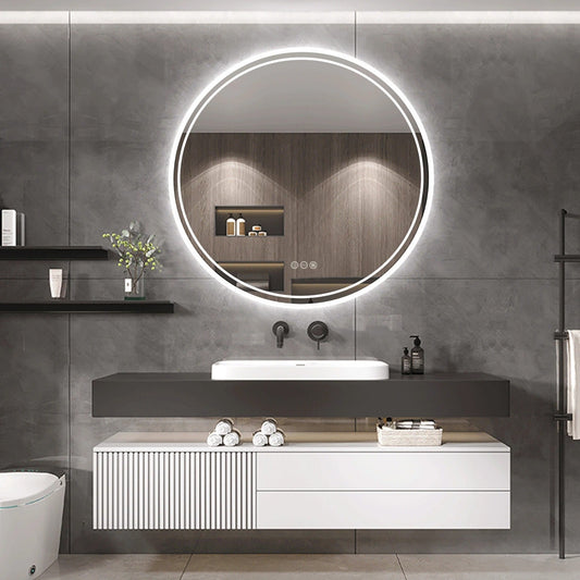 Backlit Light 60 cm & 80 cm LED Circle Bathroom Mirror, with Backlit Illumination, Wall Mounted, Anti-Fog, 3 Color Settings