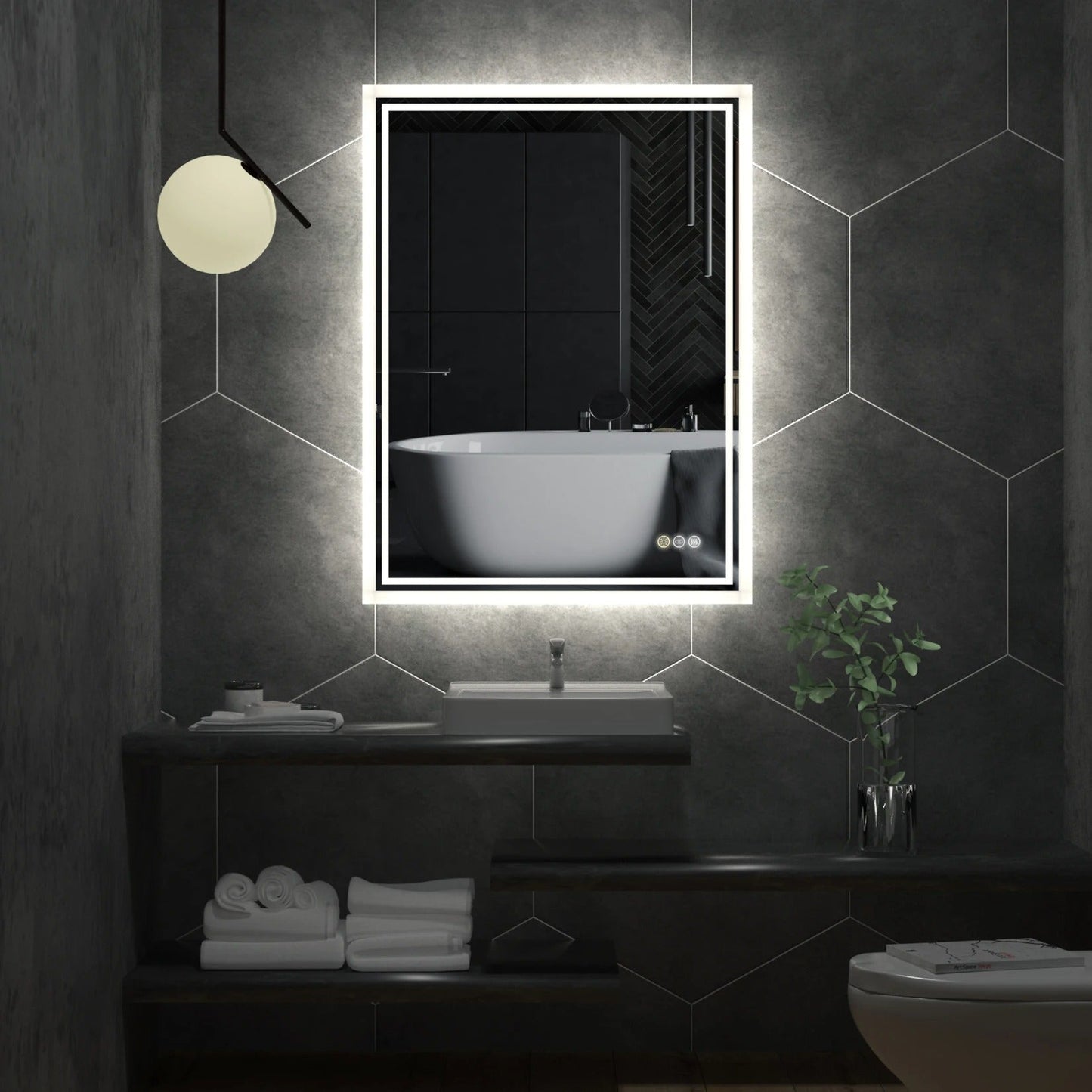 Backlit  Rectangular Large LED Bathroom Vanity Mirror, Dimmable, Touch Control, Waterproof