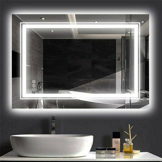 Double Light RECTANGLE LED Illuminated Mirror Bathroom Makeup Mirror with Dimmable Anti-Fog