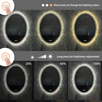 Backlit Light Oval LED Makeup Bathroom Mirror or Wall Mounted, Vanity Mirror  Frameless ,Anti-Fog