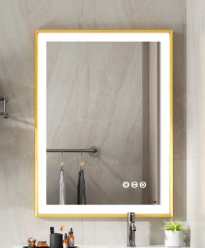 Front Light Rectangle Aluminum Alloy Frame Bath Mirror,Wall Mounted Lighted Vanity Mirror, Anti-Fog