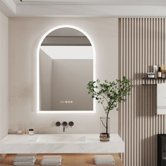 Backlit Light Arched LED Makeup Bathroom Mirror, 3-color ,Anti-Fog Smart Mirrors