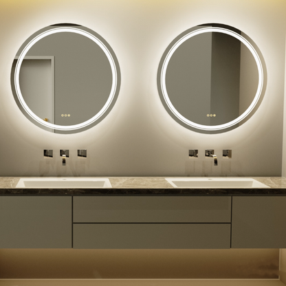 Double Lights LED ROUND Bathroom Vanity Makeup Mirror Dimmable, Anti-Fog Circle Wall Mounted Mirror