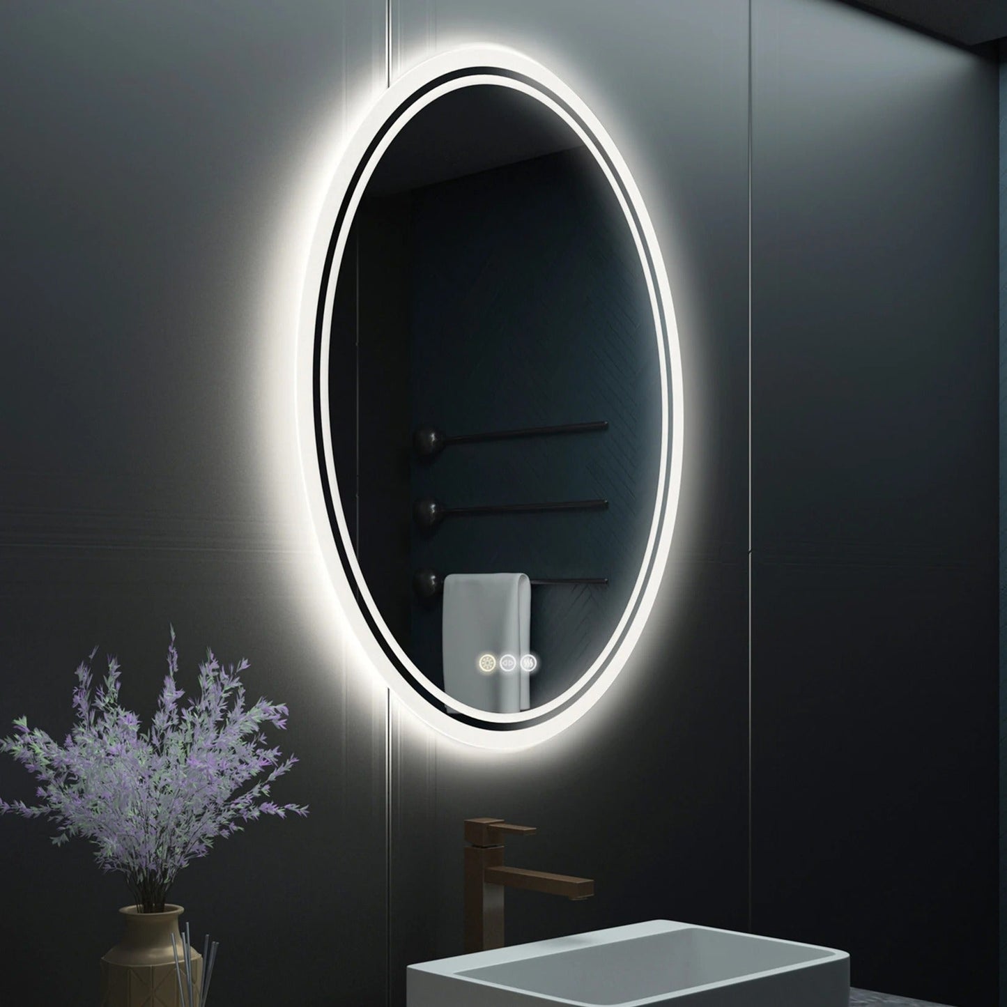 Backlit Light Oval LED Makeup Bathroom Mirror or Wall Mounted, Vanity Mirror  Frameless ,Anti-Fog